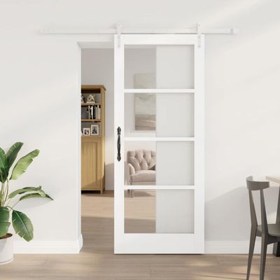 vidaXL Posuvné dvere Biela 83 x 202 cm Masívne borovicové drevo a sklo