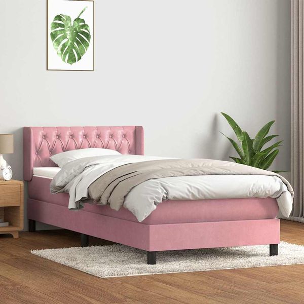 vidaXL Posteľný rám boxsping s matracom ružový 100x220 cm zamat