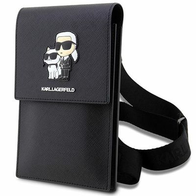 Kabelka na telefón Karl Lagerfeld KLWBSAKCPMK čierna tvrdé puzdro Phone Pounch Universal Saffiano K&C NFT