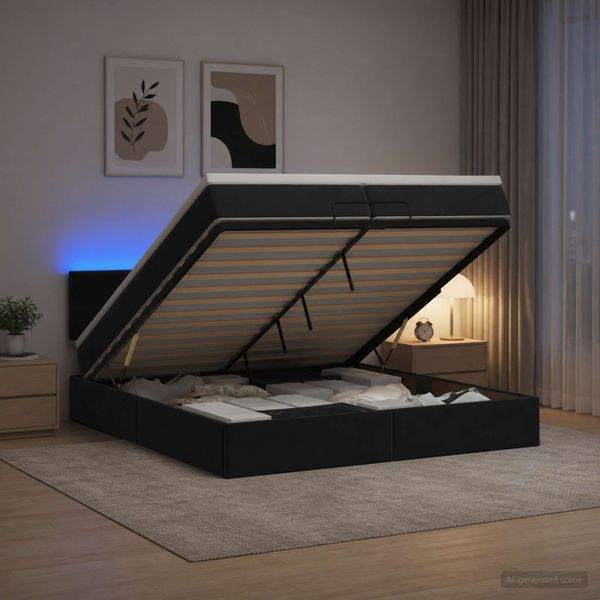 vidaXL Ottoman posteľ s matracom a LED Čierna 200 x 200 cm Zamat