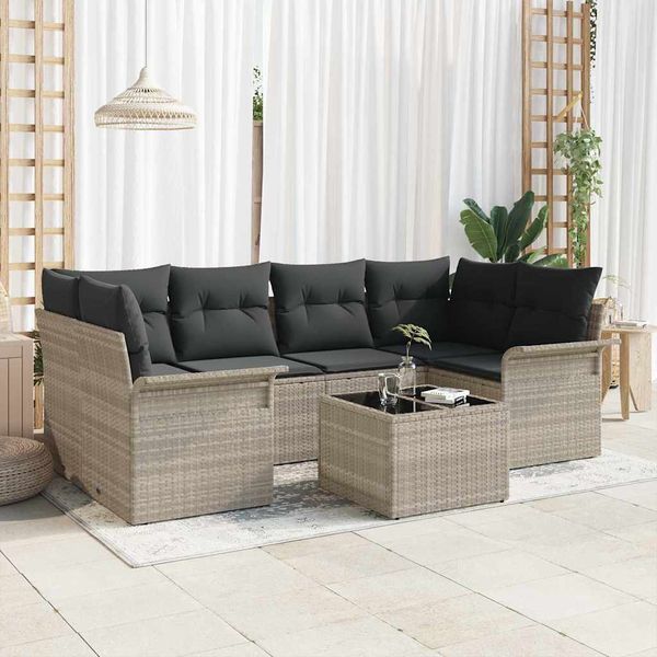 vidaXL Súprava záhradných pohoviek 7 pcs Svetlosivá polyratan