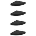 vidaXL Plávajúce rohové police 4 ks, lesklé čierne 25x25x3,8 cm, MDF