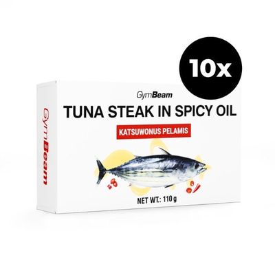 Steak z tuniaka v pikantnom oleji - GymBeam, 10 x 110 g