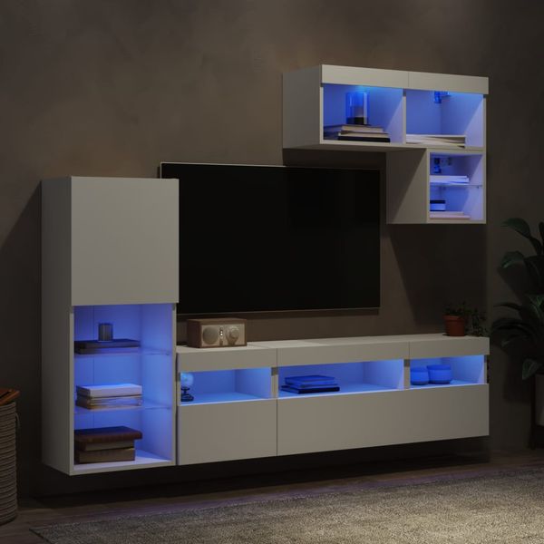 vidaXL 6-dielne TV nástenné skrinky s LED biele kompozitné drevo