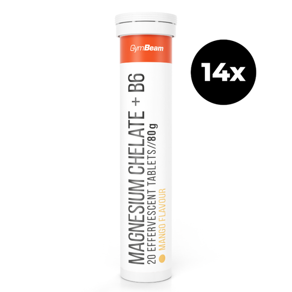 Magnézium chelát + B6 šumivý - GymBeam, svieže mango, 14 x 20 tab