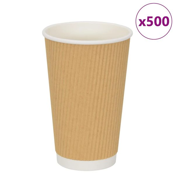 vidaXL Papierové šálky na kávu 500 ks 16oz 400ml hnedá