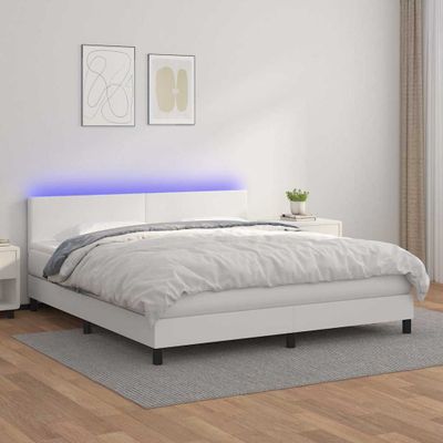 vidaXL Boxspring posteľ s matracom a LED biela 160x200 cm umelá koža