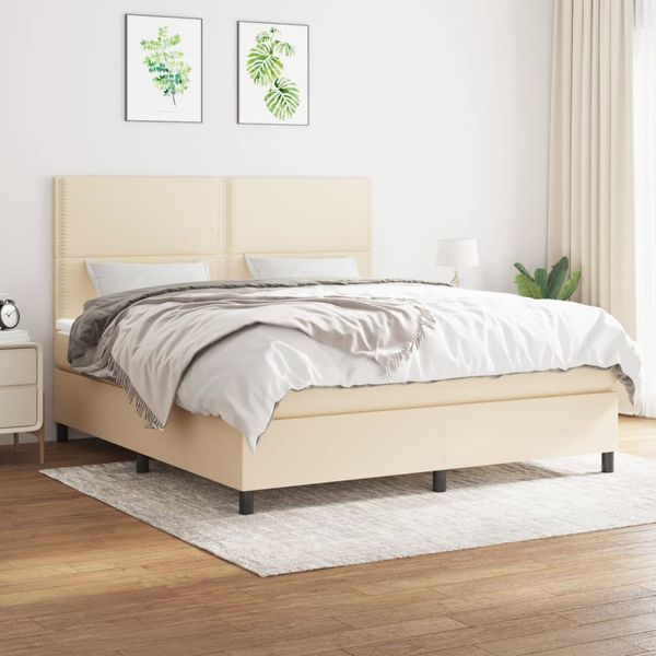 vidaXL Posteľný rám boxspring s matracom krémový 160x200 cm látka