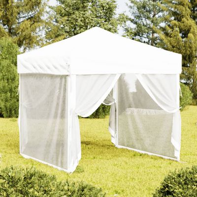 vidaXL Skladací párty stan s bočnicami biely 2x2 m