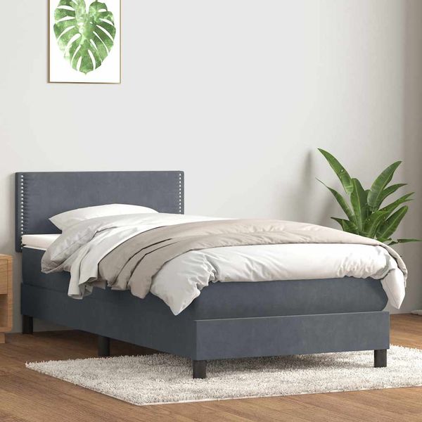 vidaXL Posteľný rám boxspring s matracom tmavosivý 80x220 cm zamat