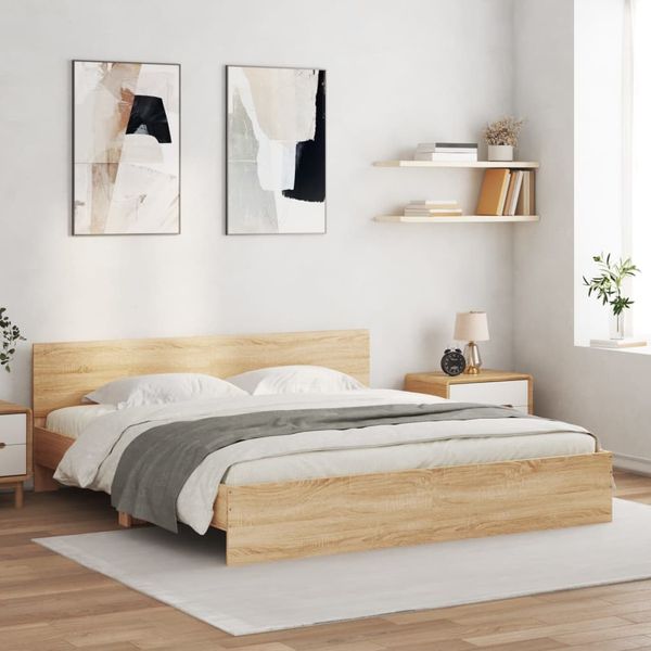 vidaXL Posteľný rám s čelom a LED dub sonoma 180x200 cm