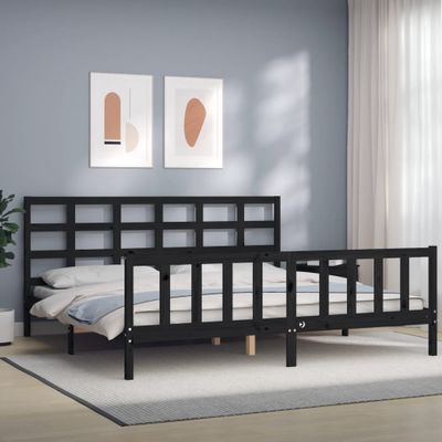 vidaXL Rám postele s čelom čierny 180x200 cm masívne drevo