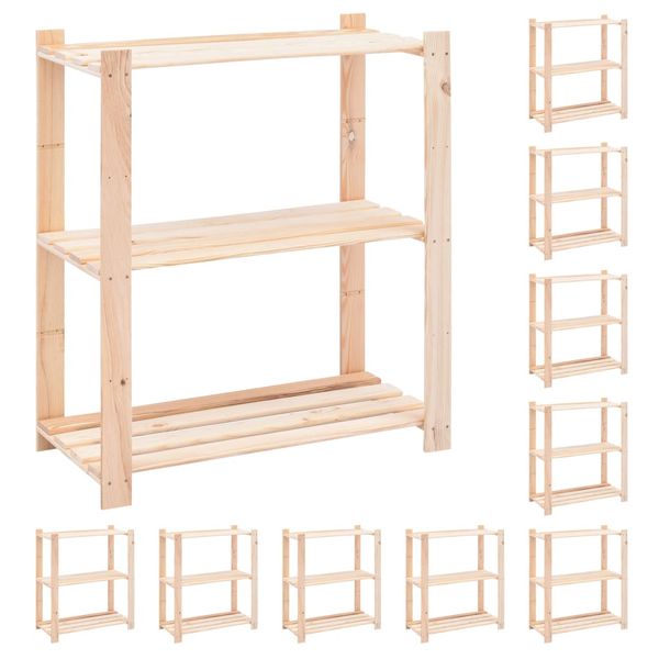 vidaXL Regály s 3 policami 10 ks 80x38x90 cm borovicový masív 150 kg