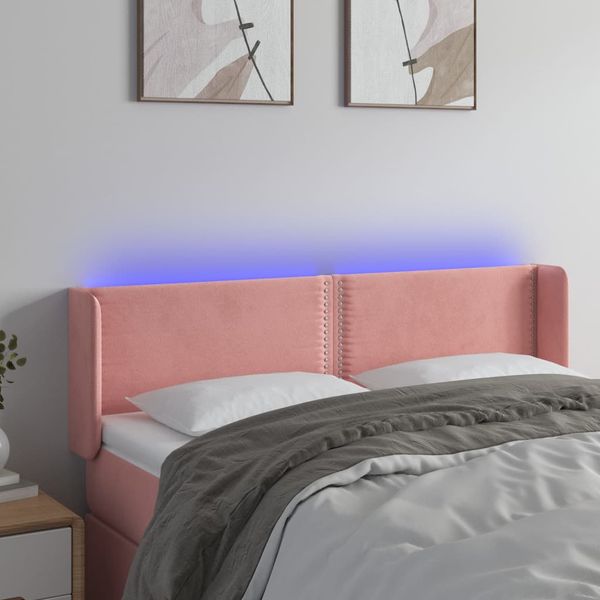 vidaXL Čelo postele s LED ružové 147x16x78/88 cm zamat