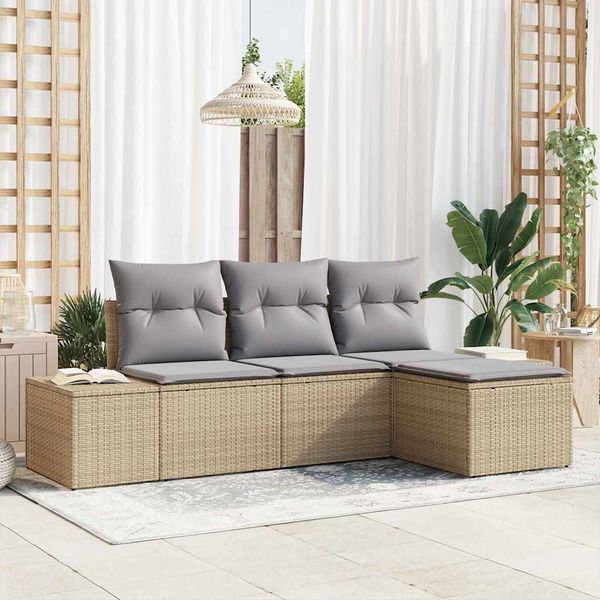 vidaXL Súprava záhradných pohoviek 4 pcs Beige a svetlo šedá polyratan