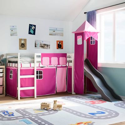 vidaXL Detská vyvýšená posteľ veža ružová 80x200 cm masívna borovica