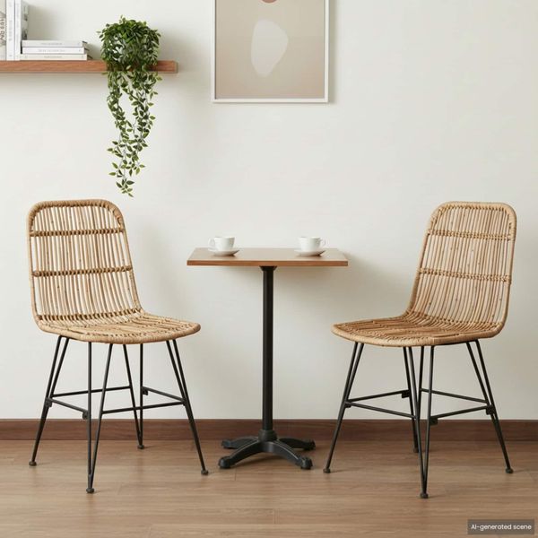 vidaXL Jedálenská stolička 2 pcs Prírodná 41 x 55 x 85 cm Ratan a oceľ