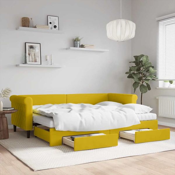 vidaXL Rozkladacia denná posteľ s matracmi žltá 80x200 cm zamat