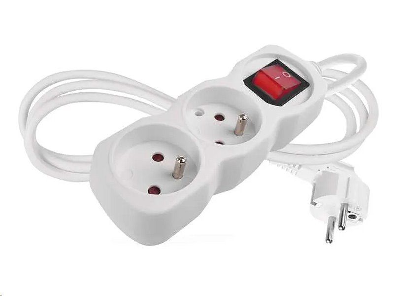 Prodlužovací kábel EMOS P12114 / 1,4 m / 2 zásuvky / s vypínačom / biely / PVC / 1 mm2