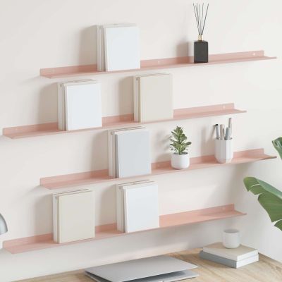 vidaXL Závesná polica Nástenný 4 pcs Ružová 100 x 9 x 2,5 cm Oceľ