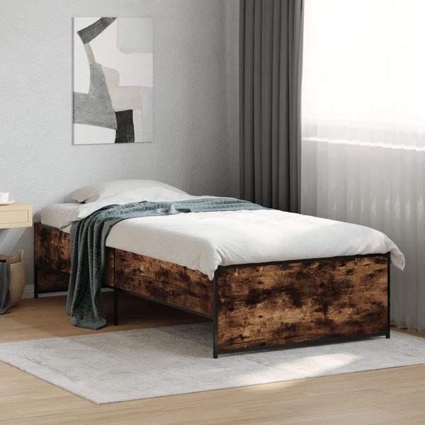 vidaXL Posteľný rám dymový dub 90x200 cm kompozitné drevo a kov
