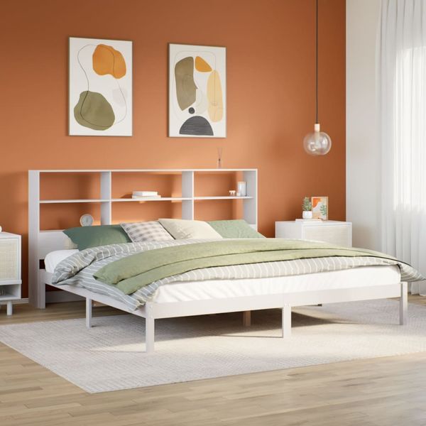 vidaXL Posteľ s knižnicou bez matraca biela 180x200cm borovicový masív