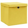 vidaXL Úložné boxy s vekom 10 ks, žlté 32x32x32 cm, látka