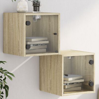 vidaXL Nočné skrinky so sklenenými dverami 2 ks dub sonoma 35x37x35 cm