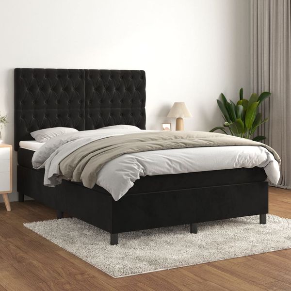 vidaXL Posteľný rám boxspring s matracom čierny 140x190 cm zamat
