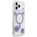 Guess Resin Flowers Glitter MagSafe puzdro pre iPhone 17 Pro Max fialové
