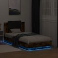 vidaXL Posteľný rám s čelom a LED svetlami dymový dub 75x190 cm