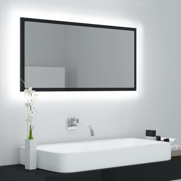 vidaXL LED kúpeľňové zrkadlo lesklé čierne 90x8,5x37 cm akryl