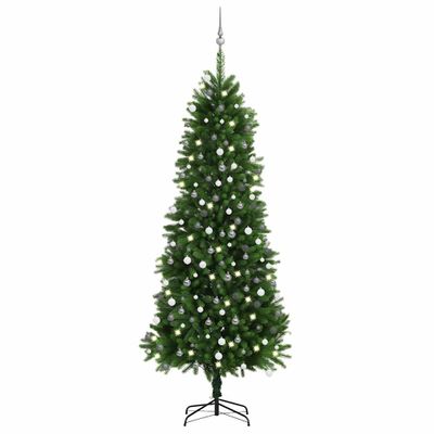 vidaXL Osvetlený umelý vianočný stromček s guľami 240 cm, zelený