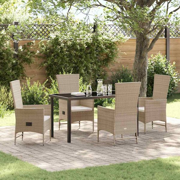 vidaXL Záhradný jedálenský set s vankúšom 5 pcs Béžová polyratan