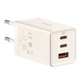 Sieťová nabíjačka Baseus GaN5, 2x USB-C + USB, 65 W + kábel 1 m (biela)