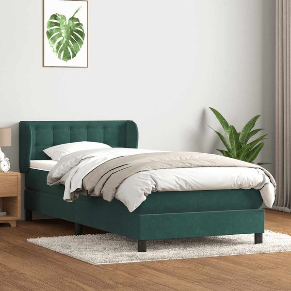 vidaXL Posteľný rám boxspring s matracom Tmavozelená 80x210 cm zamat