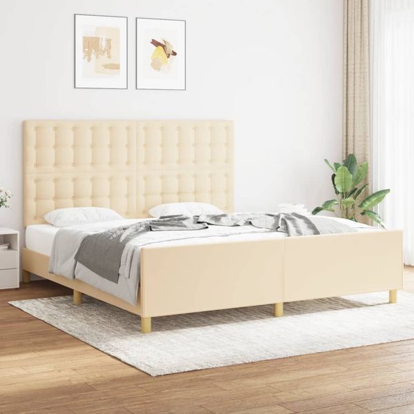 vidaXL Posteľný rám s čelom krémový 180x200 cm látka