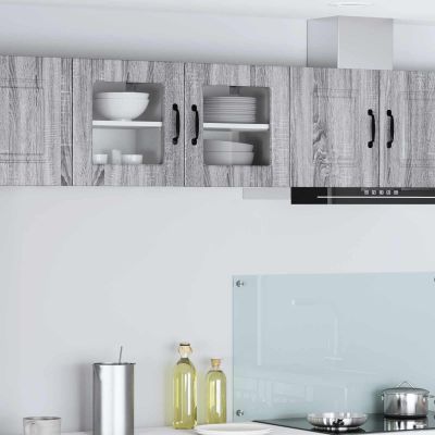 vidaXL Nástenná skriňa zo skla PORTO 2 pcs Sivý Sonoma 40 x 31 x 40 cm