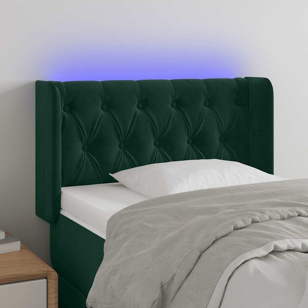 vidaXL Čelo postele s LED tmavozelené 83x16x78/88 cm zamat