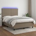 vidaXL Posteľ boxsping s matracom a LED sivohnedá 140x190 cm látka