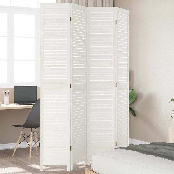 vidaXL Paraván 4 panely biely masívne drevo paulovnie