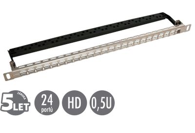 19'' modulárny neosadený high-density patch panel Solarix 24 portov 0,5U SX24HDM-0-STP-SL-UNI