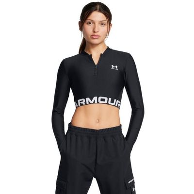 Dámsky top HeatGear Rib 1/4 Zip LS Black - Under Armour, veľkosť XL, veľkosť oblečenia XL