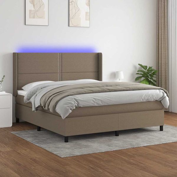 vidaXL Posteľ boxsping s matracom a LED sivohnedá 180x200 cm látka