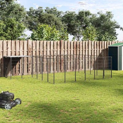 vidaXL Koterec pre psy čierny 12,1 m² oceľ