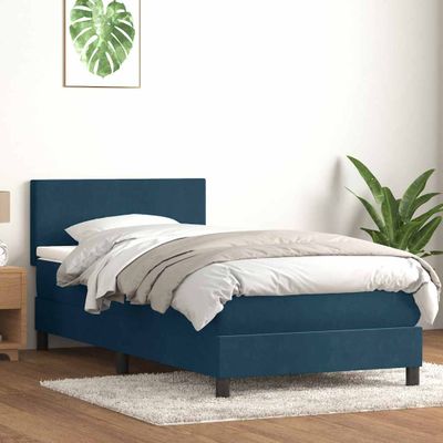 vidaXL Posteľný rám boxsping s matracom tmavomodrý 90x220 cm zamat
