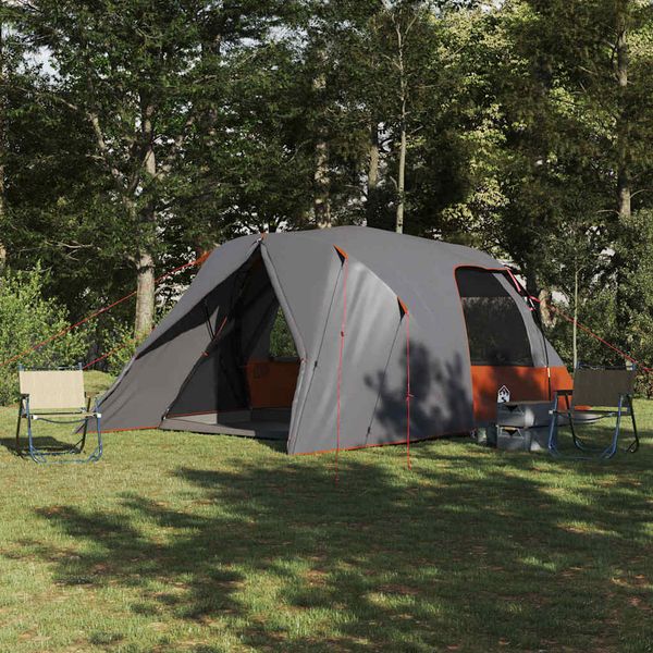vidaXL Dómový stan pre 6 osôb Šedá a oranžová 500 x 314 x 206 cm