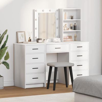 vidaXL Toaletný stolík so zásuvkou 3 pcs Biela Kompozitné drevo