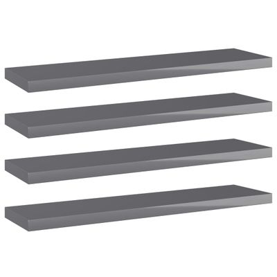 vidaXL Prídavné police 4 ks, lesklé sivé 40x10x1,5 cm, drevotrieska