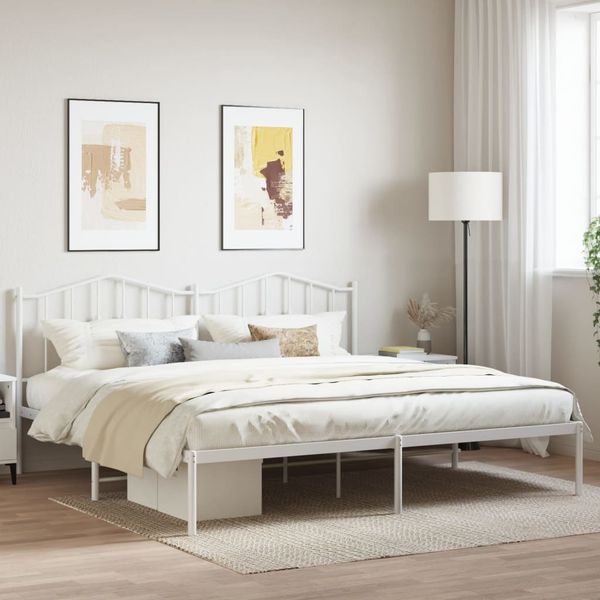 vidaXL Kovový rám postele s čelom biely 200x200 cm